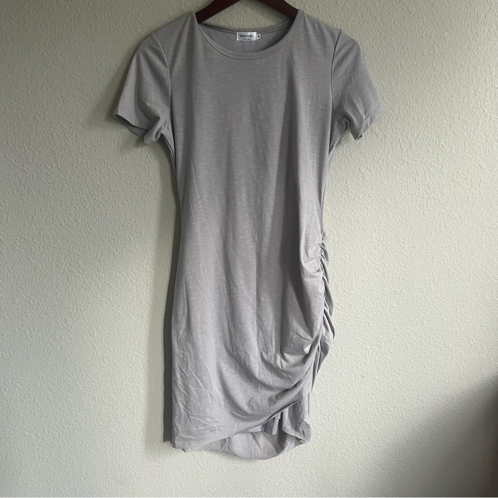 Side Ruched Grey T Shirt Dress